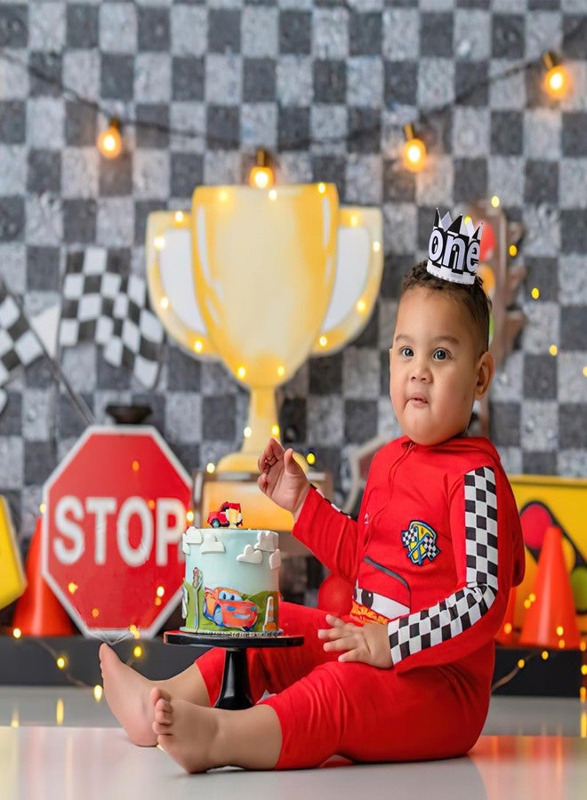 YOUAME Race Car 1st Birthday Crown - Plaid Party Crown, Boy Hat Outfit, Fast One Birthday Decor, Racing Photo Prop - Image 3