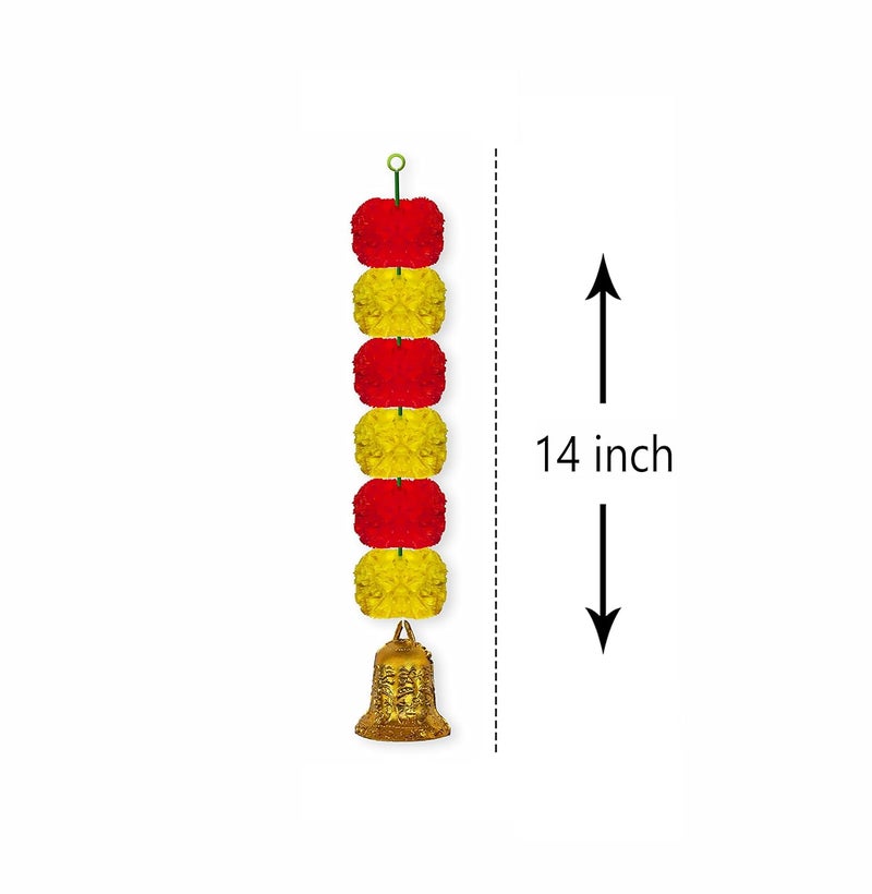 iHandikart iHandikart Marigold Garland Artificial Super Mini 6 Genda Fool with Bell in The Bottom Used for Diwali DecorationHome Decoration Color Yellow Red Pack of 10 3360210  - Image 4