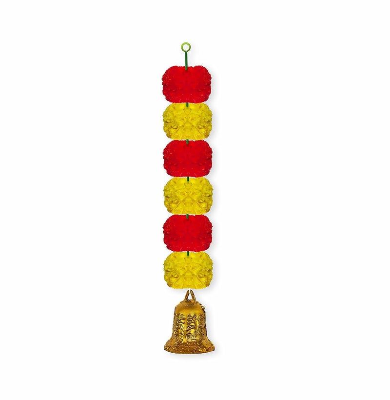 iHandikart iHandikart Marigold Garland Artificial Super Mini 6 Genda Fool with Bell in The Bottom Used for Diwali DecorationHome Decoration Color Yellow Red Pack of 10 3360210  - Image 3
