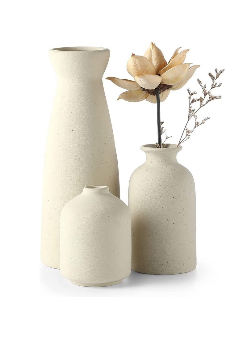 رات سو مجموعة فازات خزفية صغيرة 3 فازات لتزيين المنزل العصري، فازات زخرفية للأعشاب البامباس والزهور المجففة، لون بيج - Image 1