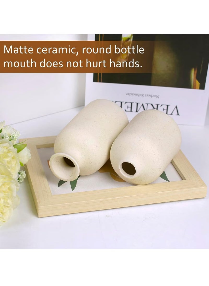 رات سو مجموعة فازات خزفية صغيرة 3 فازات لتزيين المنزل العصري، فازات زخرفية للأعشاب البامباس والزهور المجففة، لون بيج - Image 2