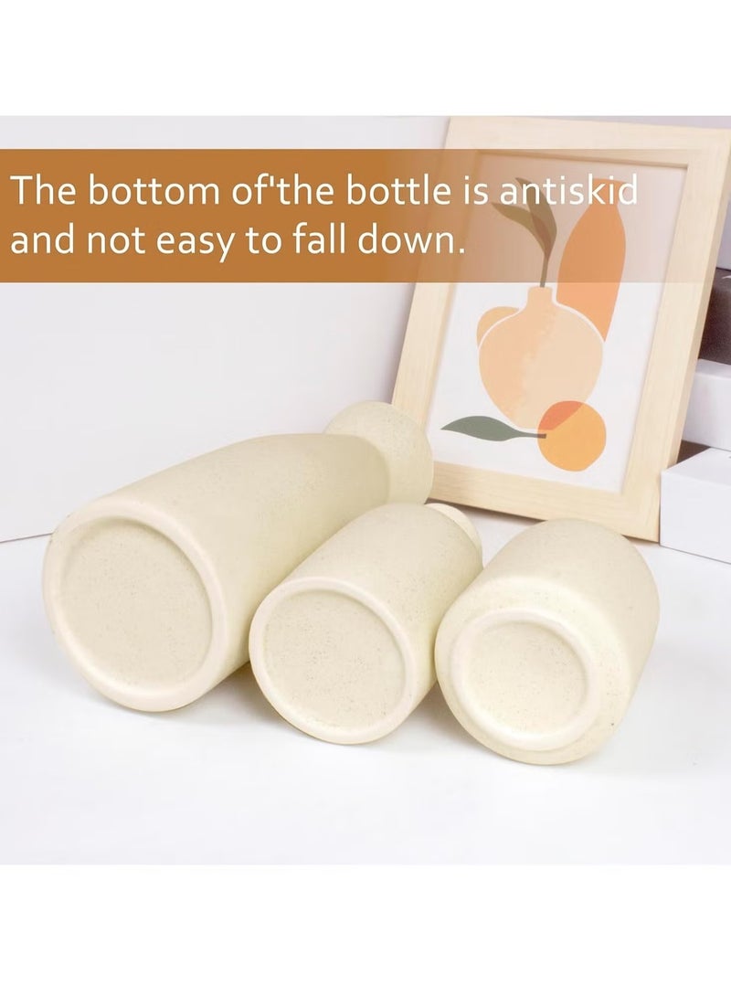 رات سو مجموعة فازات خزفية صغيرة 3 فازات لتزيين المنزل العصري، فازات زخرفية للأعشاب البامباس والزهور المجففة، لون بيج - Image 3