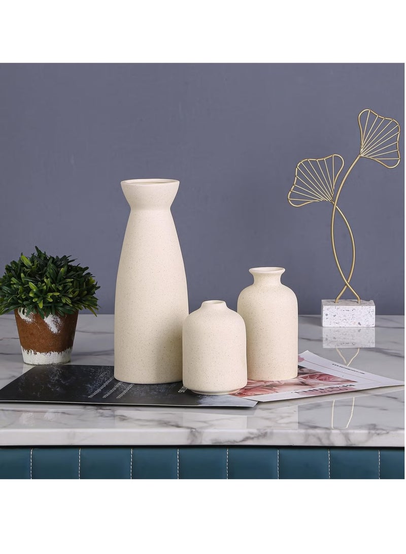 رات سو مجموعة فازات خزفية صغيرة 3 فازات لتزيين المنزل العصري، فازات زخرفية للأعشاب البامباس والزهور المجففة، لون بيج - Image 4