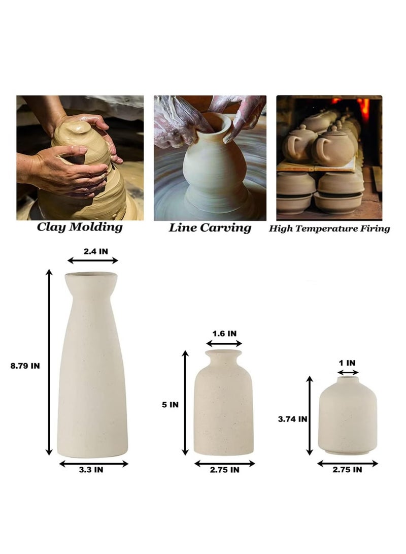 رات سو مجموعة فازات خزفية صغيرة 3 فازات لتزيين المنزل العصري، فازات زخرفية للأعشاب البامباس والزهور المجففة، لون بيج - Image 5