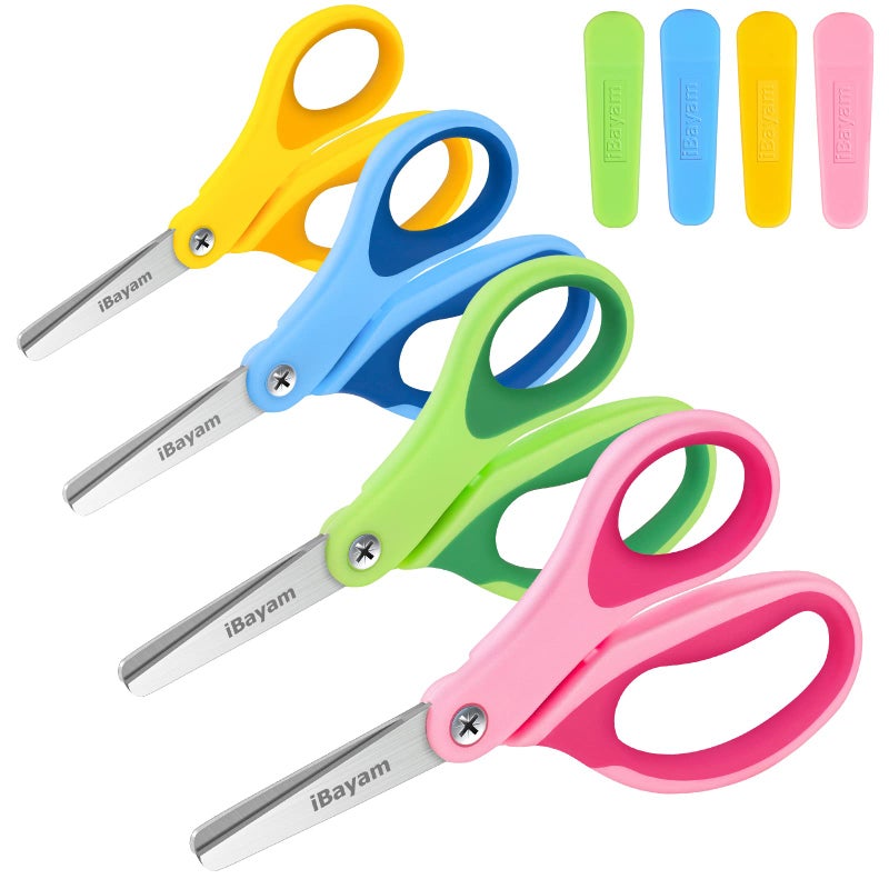 iBayam Kids Scissors, iBayam 5" Blunt-Tip Safety Scissors with Cover: Halloween Christmas Gifts for Kids Ages 4-12, Child-Safe Craft Tools for School Scrapbooking, Creative Art Supplies for Toddlers Students - Image 1