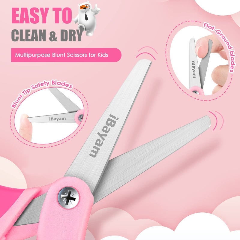 iBayam Kids Scissors, iBayam 5" Blunt-Tip Safety Scissors with Cover: Halloween Christmas Gifts for Kids Ages 4-12, Child-Safe Craft Tools for School Scrapbooking, Creative Art Supplies for Toddlers Students - Image 3