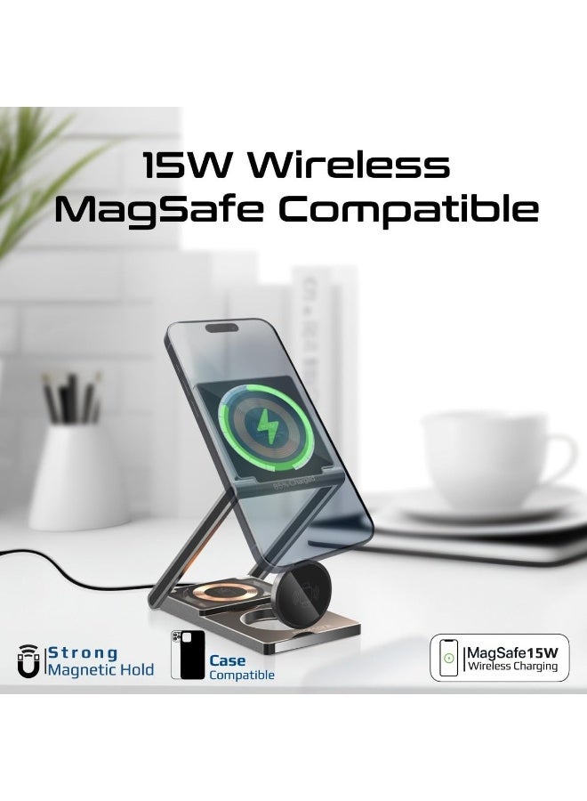 Rich Life 3-in-1 Magnetic Wireless Charging Station 15W | Transparent Foldable Charging Stand for Smartphone, AirPods & Apple Watch | Multi-Device Wireless Charger Dock, Magnetic Phone Stand & Portable Charging Station for Home, Office & Travel - Image 4