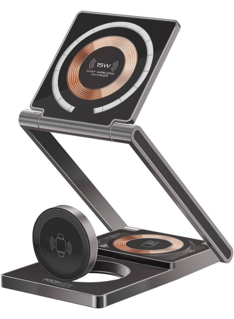 Rich Life 3-in-1 Magnetic Wireless Charging Station 15W | Transparent Foldable Charging Stand for Smartphone, AirPods & Apple Watch | Multi-Device Wireless Charger Dock, Magnetic Phone Stand & Portable Charging Station for Home, Office & Travel - Image 1