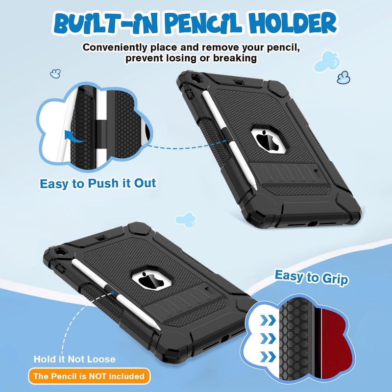 BMOUO Case for iPad 9th 8th 7th Generation (iPad 10.2 inch, 2021/2020/2019), Shockproof Protective iPad 10.2 Case with Built-in Stand/Pencil Holder, Black - Image 4
