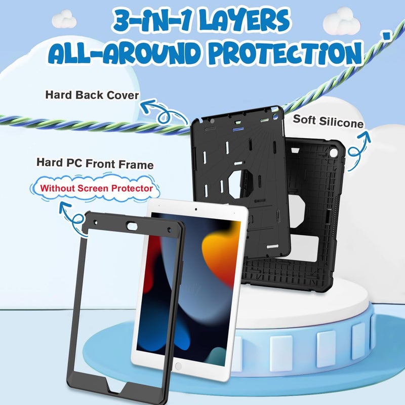 BMOUO Case for iPad 9th 8th 7th Generation (iPad 10.2 inch, 2021/2020/2019), Shockproof Protective iPad 10.2 Case with Built-in Stand/Pencil Holder, Black - Image 3