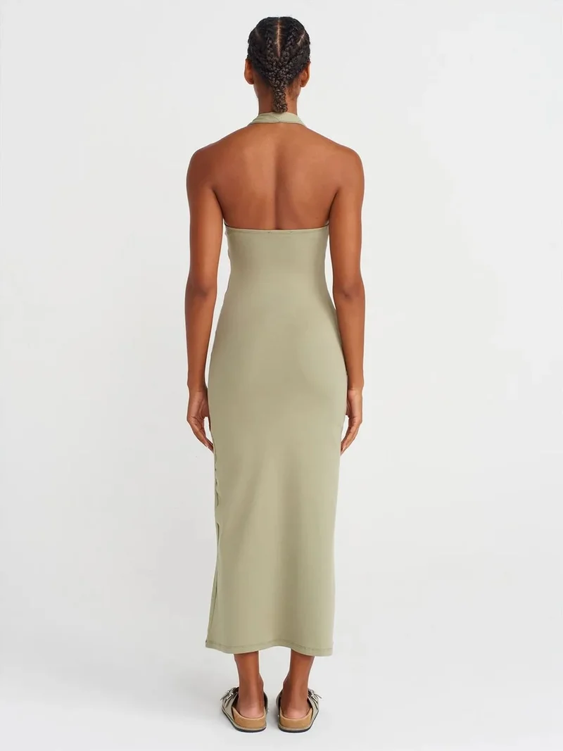 ديلفين Dilvin Women's Halter Neck Bodycon Midi Dress