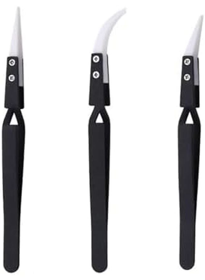 Black Ceramic Tweezers Set Pack of 3 Reverse Locking Practical for Electronics - Image 1