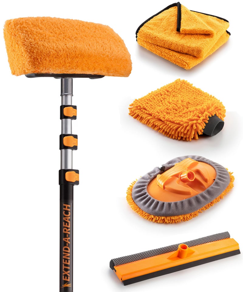 Car RV Wash Brush Kit 48144 Long Extendable Handle Car RV Truck Washing Kit with Extension Pole Microfiber Car Mop Soft Washing Brush Window Squeegee Mitt The Ultimate RVWash Cleaning Kit