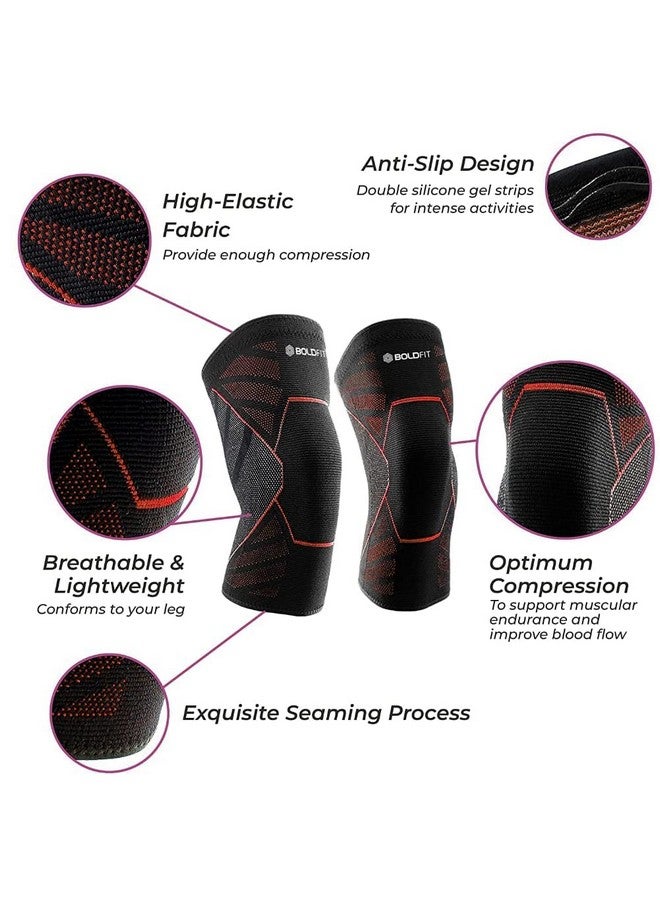 BOLDFIT Nylon Knee Support, Knee Caps, Knee Brace For Knee Pain Relief Products, Knee Pad Leg Sleeves, Gym Squats Knee Belt Knee Support For Men And Women-Red, M  - Image 3