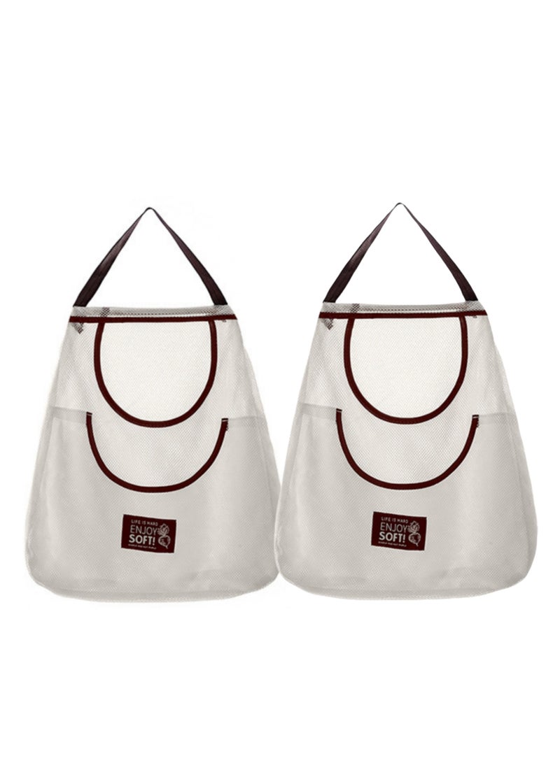 NOVOLAN 2Pcs Kitchen Storage Organizer Mesh Bag Storage Hanging Bag 2-Layer Hollow Breathable Green Onion Ginger Garlic Hand Carry Fruit & Vegetable Storage Bag Ideal for Storing Vegetables (beige) - Image 1