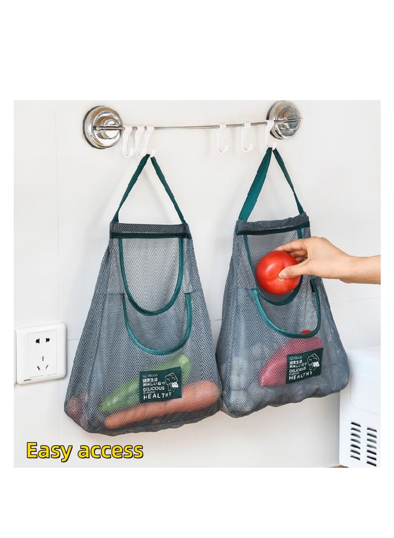 NOVOLAN 2Pcs Kitchen Storage Organizer Mesh Bag Storage Hanging Bag 2-Layer Hollow Breathable Green Onion Ginger Garlic Hand Carry Fruit & Vegetable Storage Bag Ideal for Storing Vegetables (beige) - Image 3