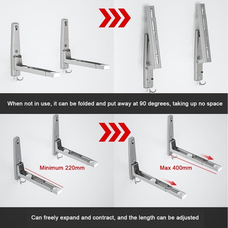 Microwave Oven Mount Bracket,Wall Mount Microwave Oven Brackets Shelf,Universal Stainless Steel Oven Wall Mount Stand Holder with Hook,Foldable Oven Stretch Rack for Kitchen Restaurant Hotel - Image 5