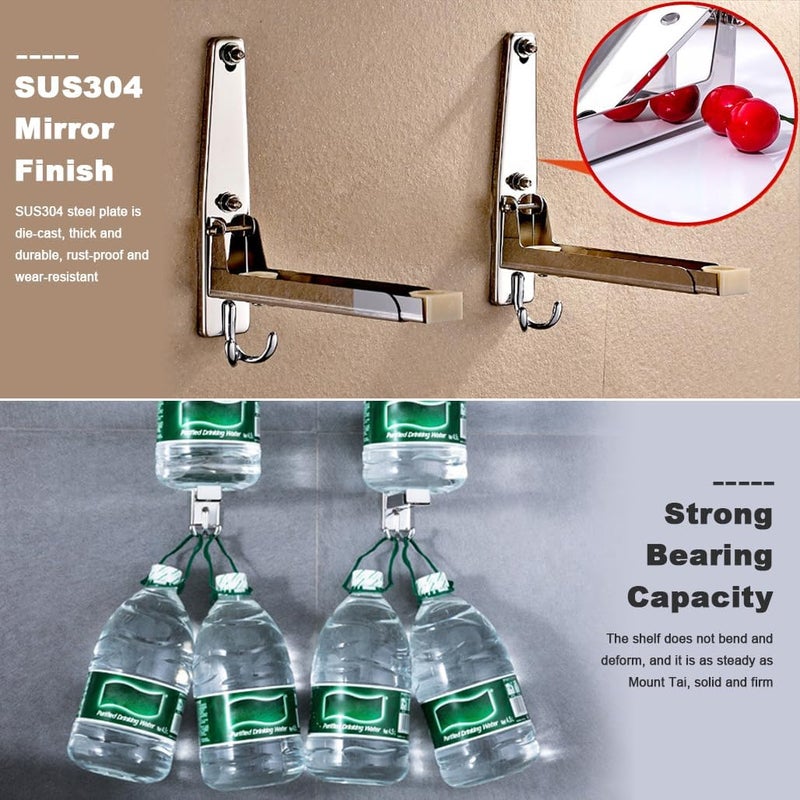 Microwave Oven Mount Bracket,Wall Mount Microwave Oven Brackets Shelf,Universal Stainless Steel Oven Wall Mount Stand Holder with Hook,Foldable Oven Stretch Rack for Kitchen Restaurant Hotel - Image 3