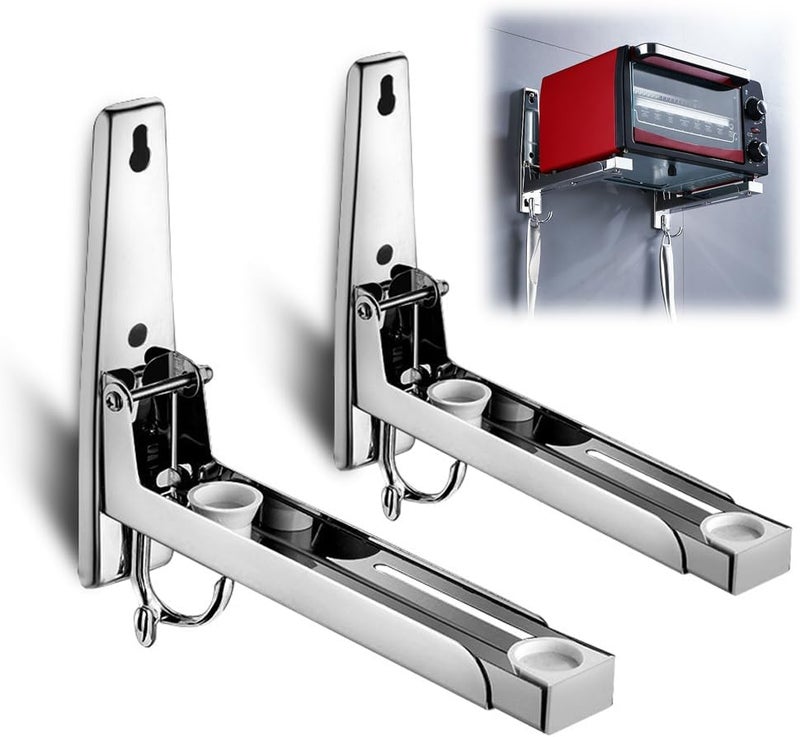 Microwave Oven Mount Bracket,Wall Mount Microwave Oven Brackets Shelf,Universal Stainless Steel Oven Wall Mount Stand Holder with Hook,Foldable Oven Stretch Rack for Kitchen Restaurant Hotel - Image 1