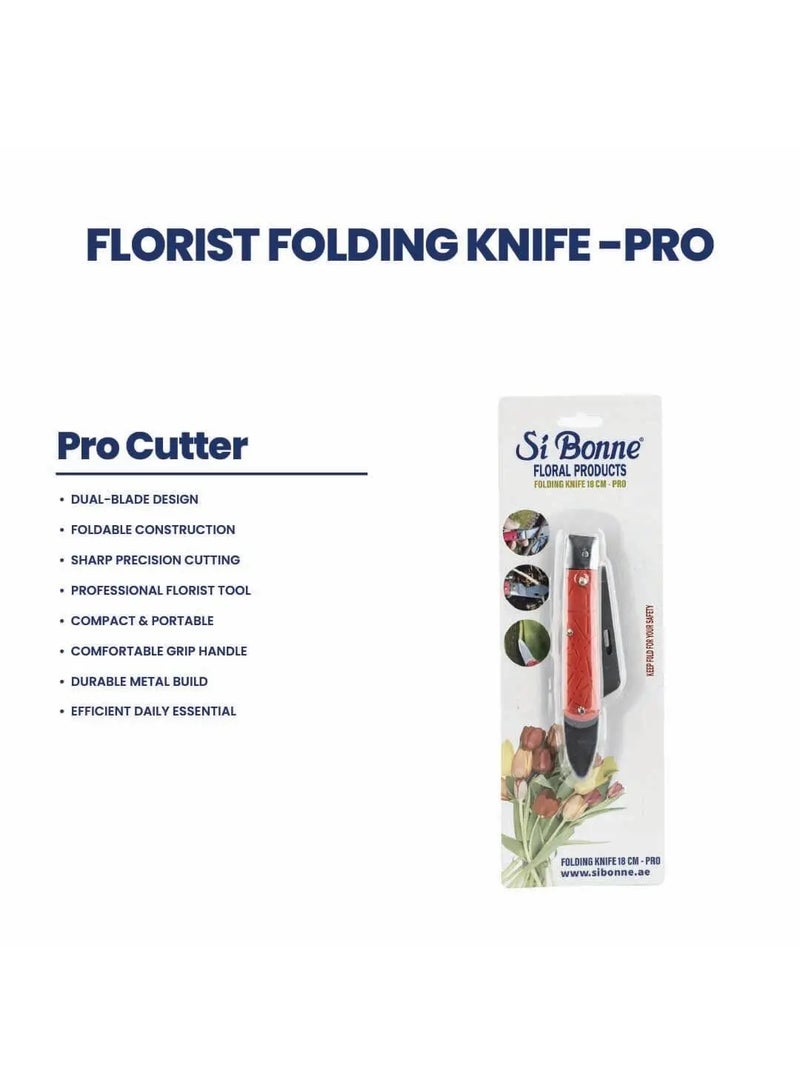Si Bonne Professional Florist Folding Knife Pro, Sharp Stainless Steel Floral Cutting Tool for Flowers, Thick Stems, Branches & Floral Foam, Red Handle - Image 5