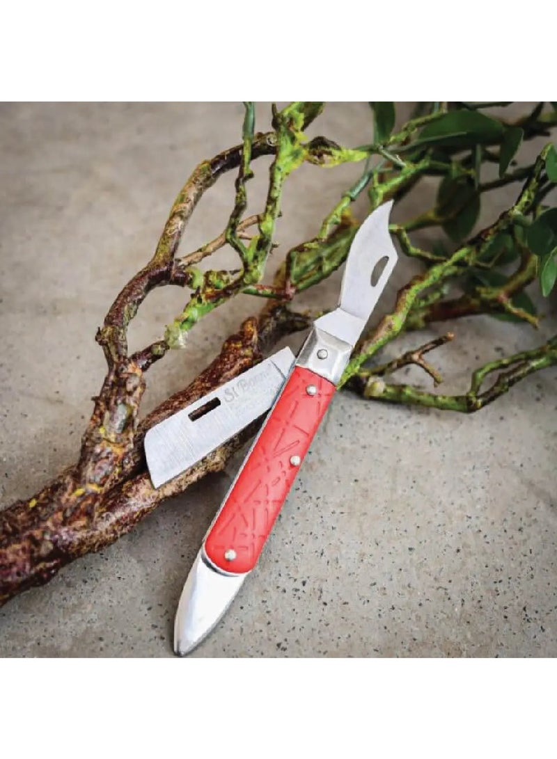 Si Bonne Professional Florist Folding Knife Pro, Sharp Stainless Steel Floral Cutting Tool for Flowers, Thick Stems, Branches & Floral Foam, Red Handle - Image 2