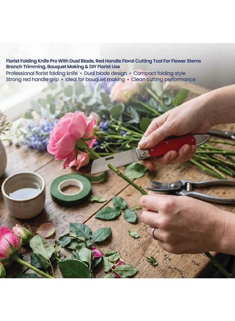 Si Bonne Professional Florist Folding Knife Pro, Sharp Stainless Steel Floral Cutting Tool for Flowers, Thick Stems, Branches & Floral Foam, Red Handle - Image 4
