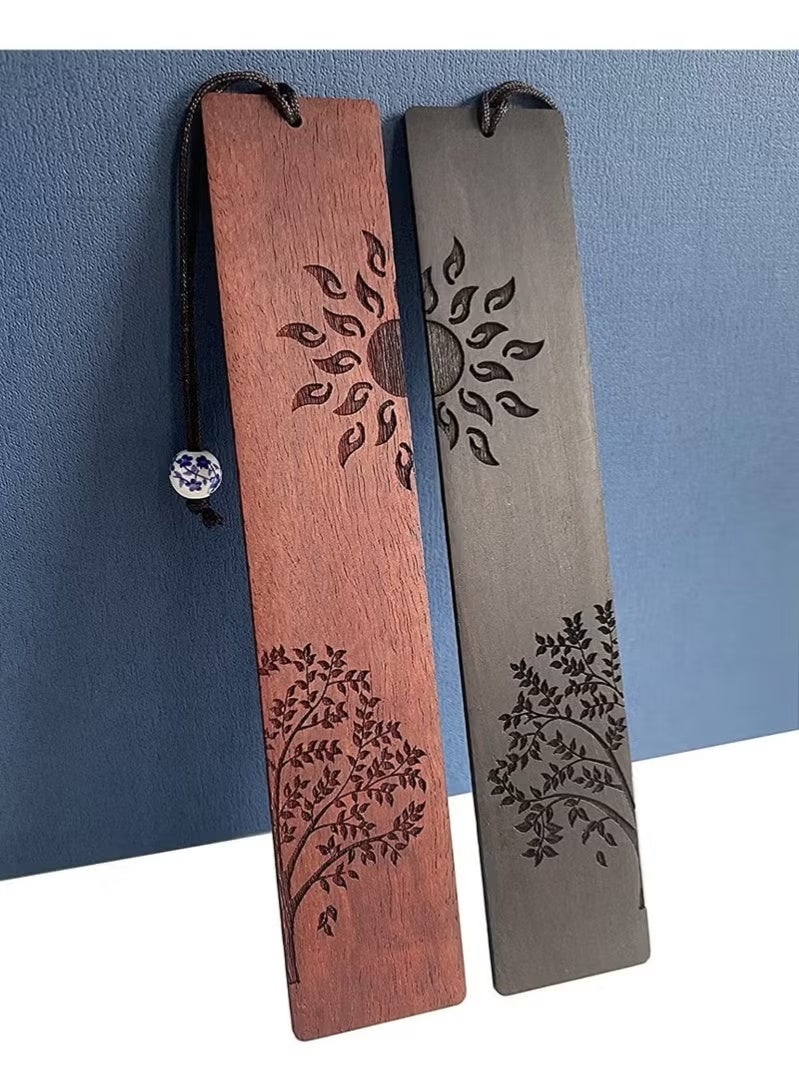 Wood Bookmark - Sun & Tree Design Bookmarks for Books, Perfect Gift for Men & Women (Elegant Book Accessories) - Image 1