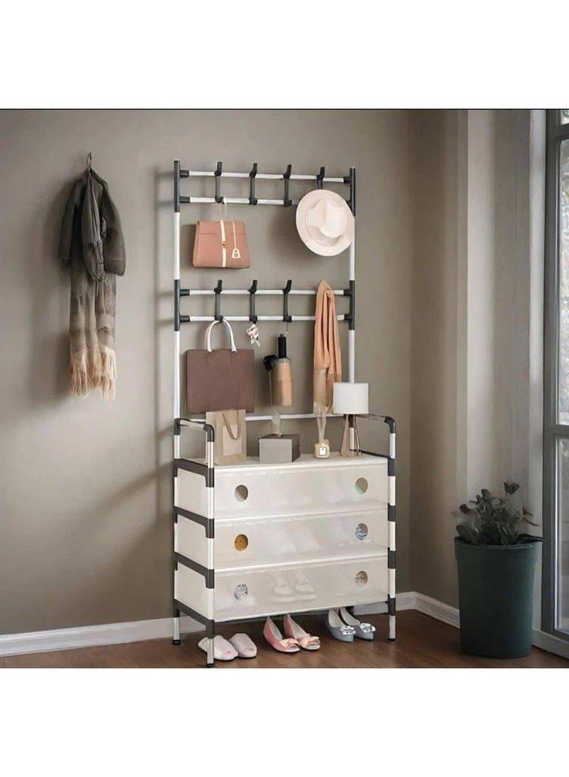 Multi-Function Clothes Organizer with Hanging Rack & 4 Large Storage Drawers 63 × 28 × 162 cm – Portable Fabric Wardrobe Closet with Heavy-Duty Metal Frame, Top Shelf & Hanging Hooks for Clothes, Shoes, Bags & Accessories, Space Saving Storage Cabinet for Bedroom & Entryway - Image 2