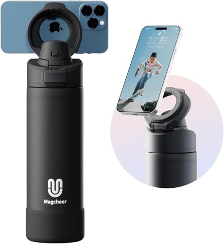 Magcheer Insulated Magnetic Water Bottle - Reusable Stainless Steel Bottle with MagSafe Compatible Phone Holder - Keeps Cold for 24 Hours - Perfect for Gym, Sports, and Travel - Black 24oz - Image 1