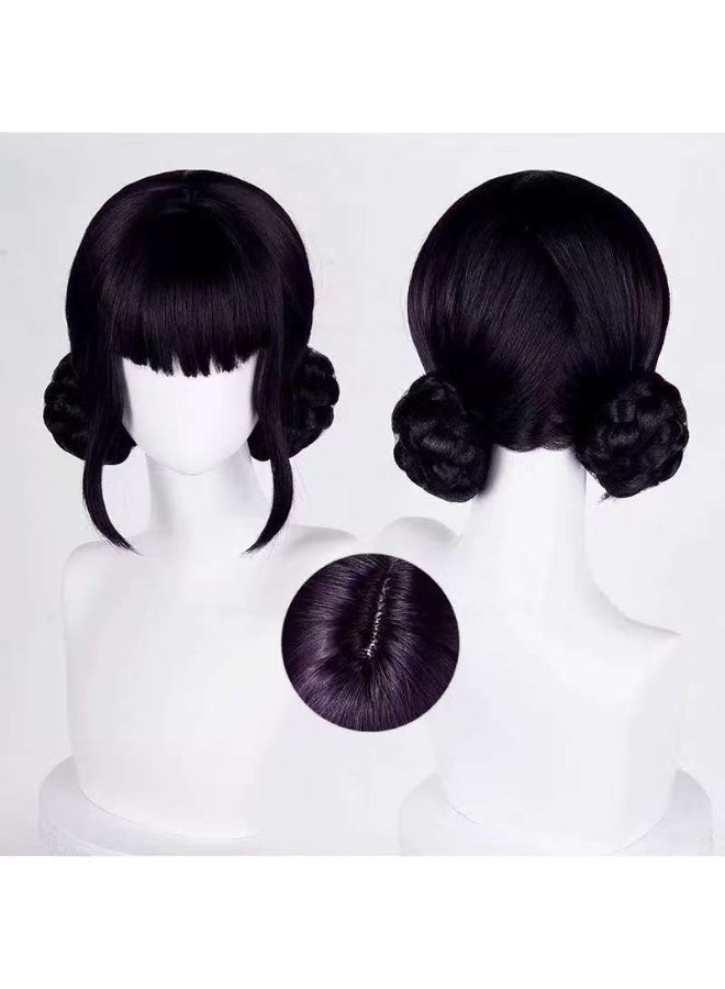 Anime KPop Demon Hunters Zoe Cosplay Wig - Jet Black Double Low Buns with Straight Bangs, Cute Anime Witch Hunter Hairstyle - Image 2