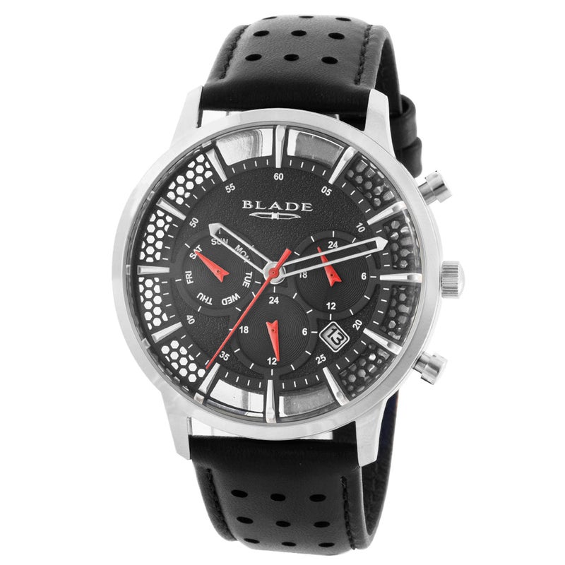 BLADE Bare Black 3613G1SNN SS & Leather Multifunction Men's Watch