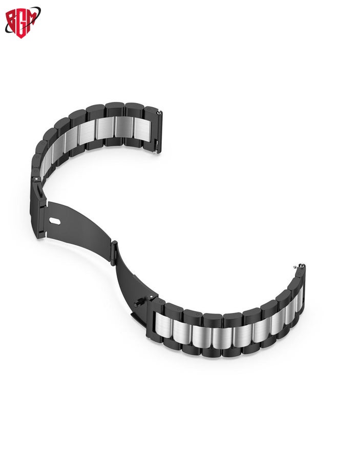 BGM For Huawei Watch GT4 46mm Three Bead Stainless Steel Metal Watch Band(Black+Silver)  - Image 3