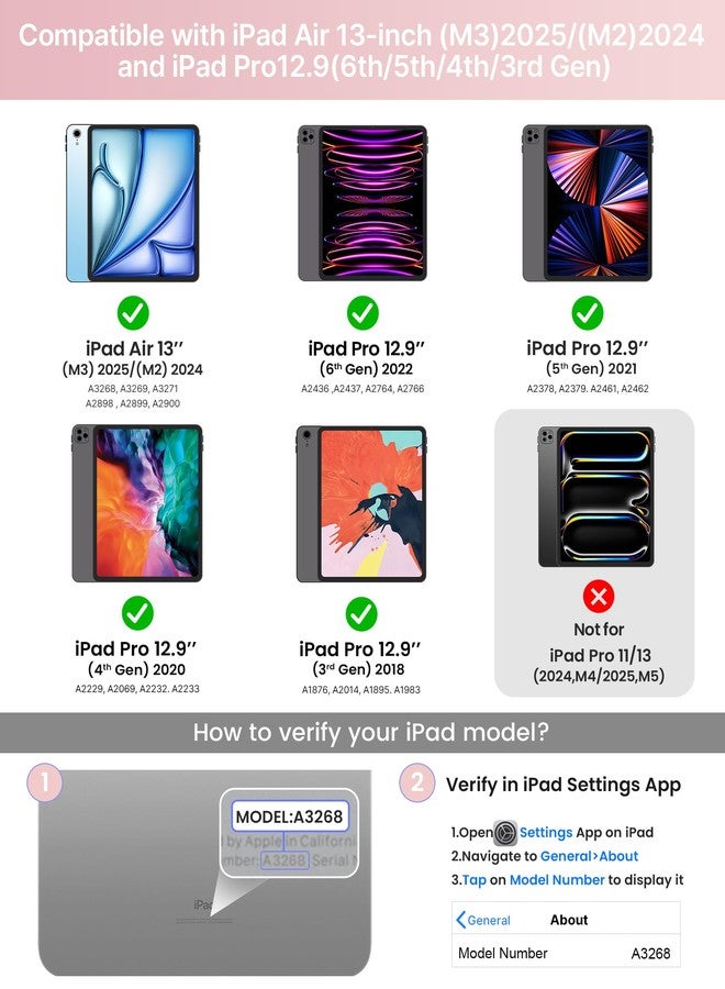 typecase جراب لوحة مفاتيح Typecase Edge لجهاز iPad Air مقاس 13 بوصة (2024 M2) و iPad Pro مقاس 12.9 بوصة (الجيل السادس/الخامس/الرابع/الثالث)، لوحة مفاتيح Magic Keyboard بإضاءة خلفية بـ 11 لونًا، لوحة لمس مدمجة، صف وظائف، حامل قلم، لون وردي ملكي فاتح - Image 2