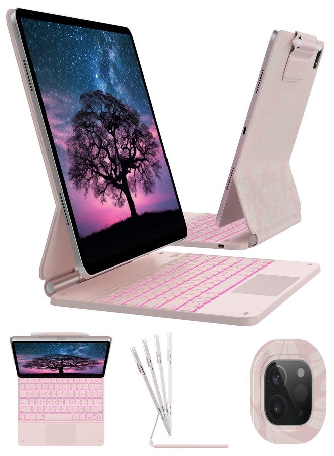 typecase جراب لوحة مفاتيح Typecase Edge لجهاز iPad Air مقاس 13 بوصة (2024 M2) و iPad Pro مقاس 12.9 بوصة (الجيل السادس/الخامس/الرابع/الثالث)، لوحة مفاتيح Magic Keyboard بإضاءة خلفية بـ 11 لونًا، لوحة لمس مدمجة، صف وظائف، حامل قلم، لون وردي ملكي فاتح - Image 1