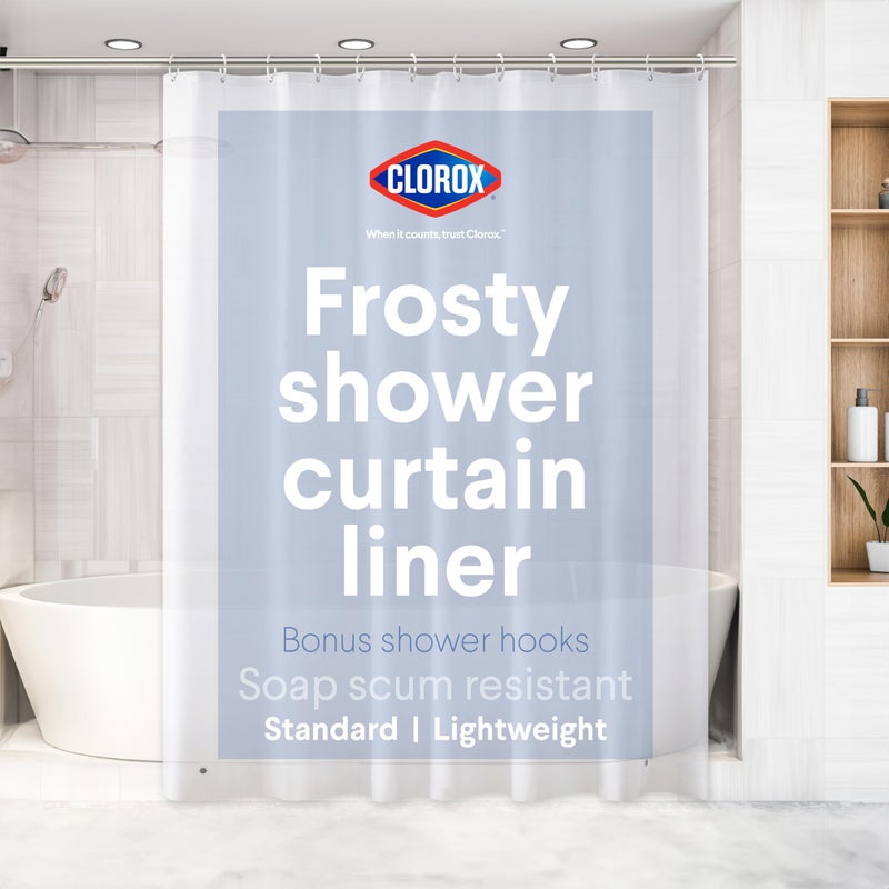 CLOROX Shower Curtain Liner & Hooks, Premium Lightweight Flexible Waterproof 4g PEVA for Bathroom with Weighted Magnets, Standard Size 70" x 72", Frosty 1 Pack - Image 1