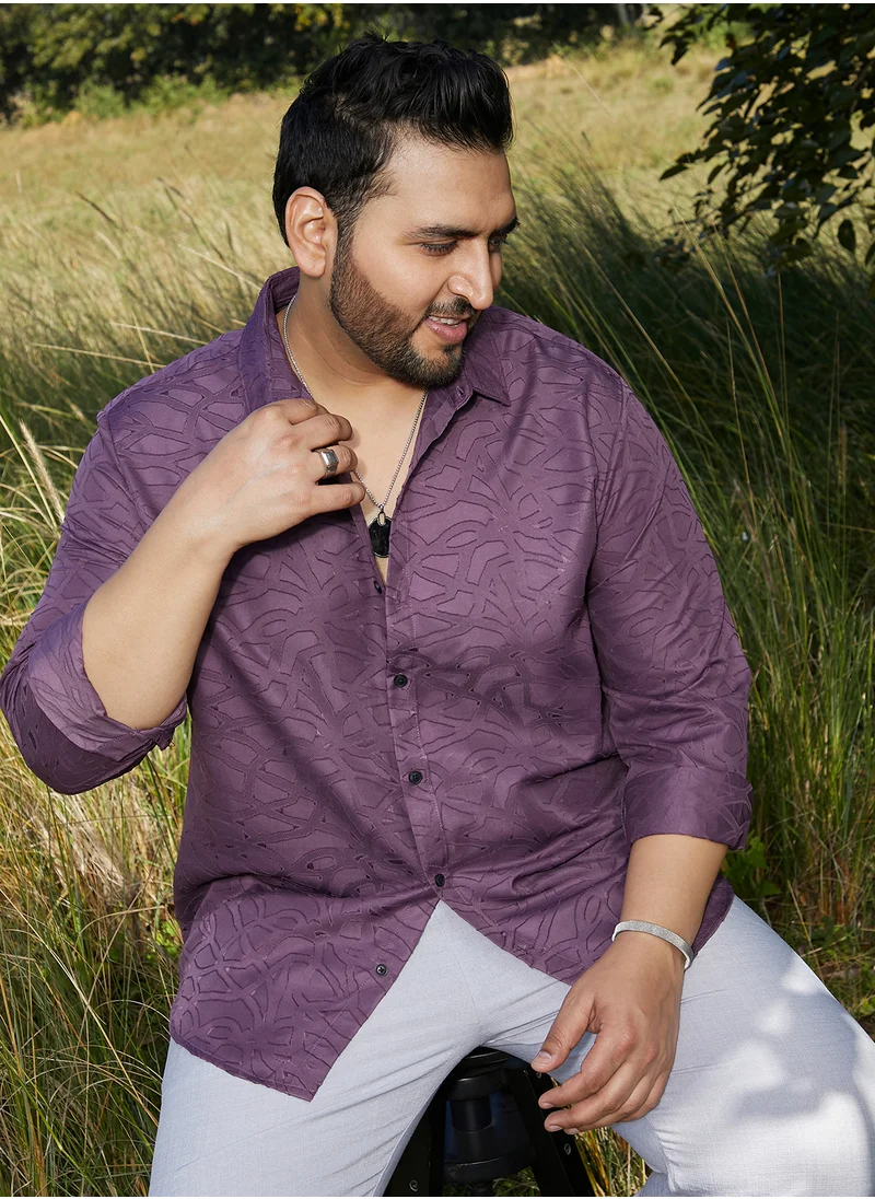 انستافاب بلس Instafab Plus Men's Grape Purple Abstract-Edge Shirt For Casual Wear | Spread Collar | Long Cuffed Sleeves | Button Closure | Plus Size Shirt Crafted With Comfort Fit For Everyday Wear