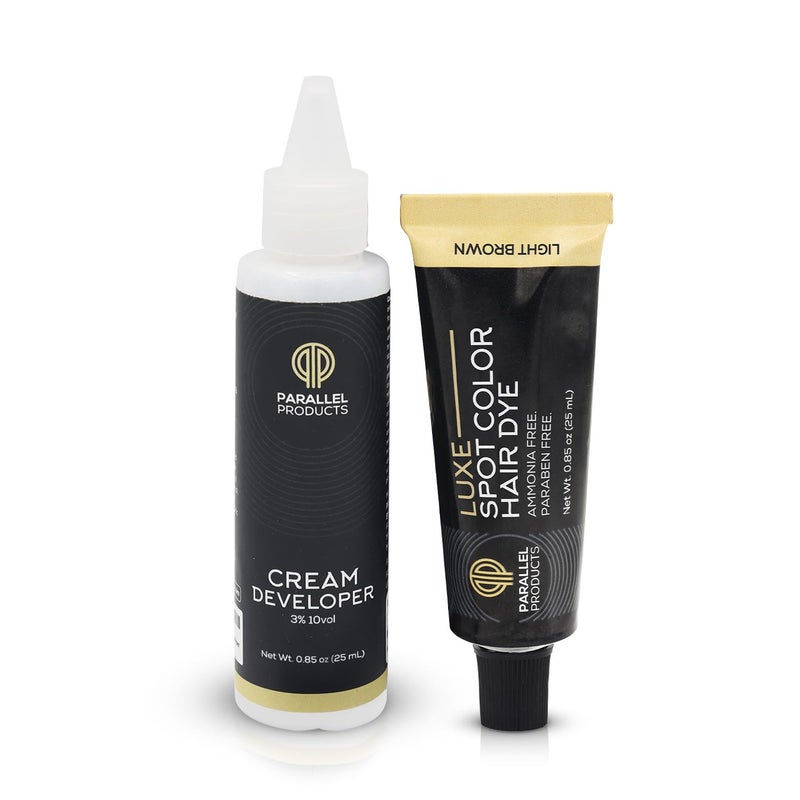Parallel Products - Luxe Color (Light Brown) - Cream Hair Dye - 25mL - Tint for Professional Spot Coloring - With Cream Developer, Mixing Dish and Application Brush - Covers Grey Hair - Root Touch Up - Image 2
