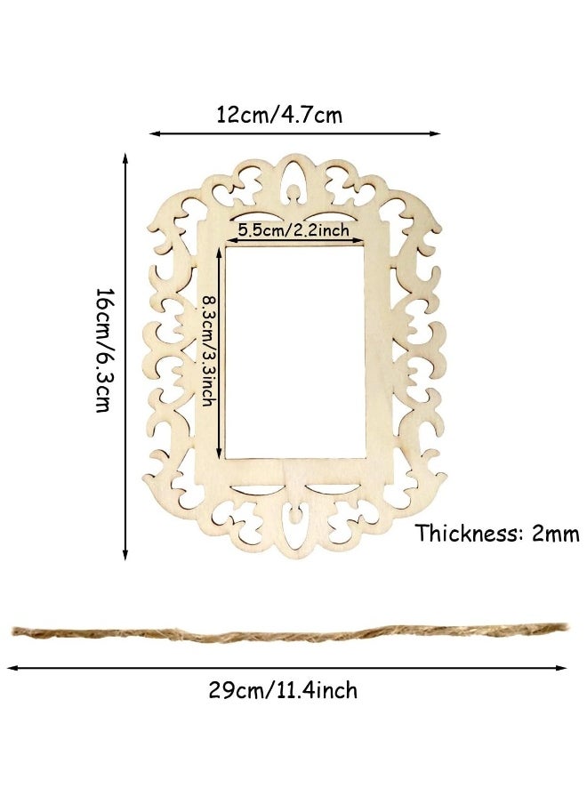 Generic - 12 Blank Unfinished Wooden Picture Frames for DIY Crafts Home Decor with Jute Rope Perfect for Creating Unique Wallet Sized Photo Displays - Image 1