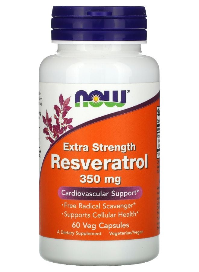 now ريزفيراترول بقوة إضافية 350 ملغ 60 كبسولة نباتية