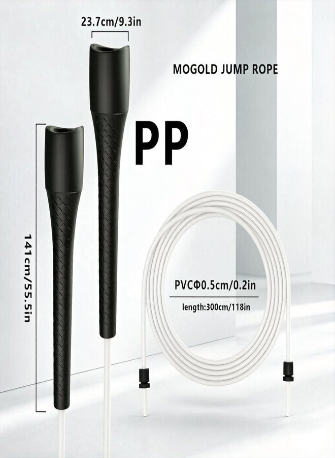 MOGOLD Unbreakable Jump Rope – Pro-Grade PP Handles with Diamond Texture, 40X Strength PVC Cord, Adjustable 3m Length for HIIT, Home Gym, or Boxing Training (Portable & Tangle-Free) (Black handle with white cord) - Image 2