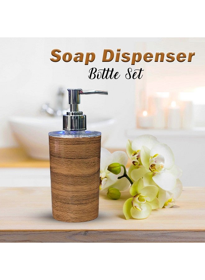 Shenron Bathroom Accessories Set For Utility And Bathroom Decor | Liquid Soap Dispenser And Toothbrush Holder Combo Color- Wooden, Brown - Image 3