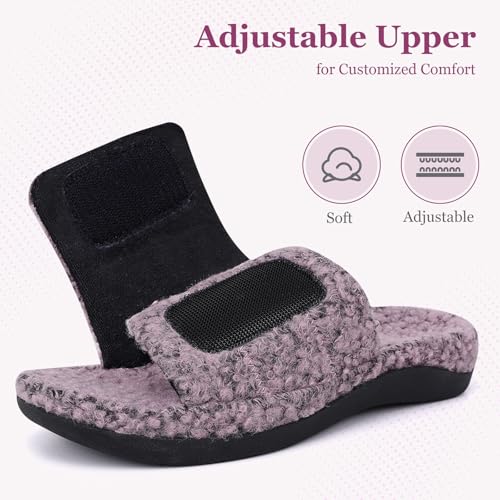 ERGOfoot Fuzzy House Slippers with Arch Support for Women Men, Orthopedic Slide Slippers for Plantar Fasciitis Open Toe Indoor House Shoes with Adjustable Straps, Foot Pain Relief/Pink Purple Marl - Image 5