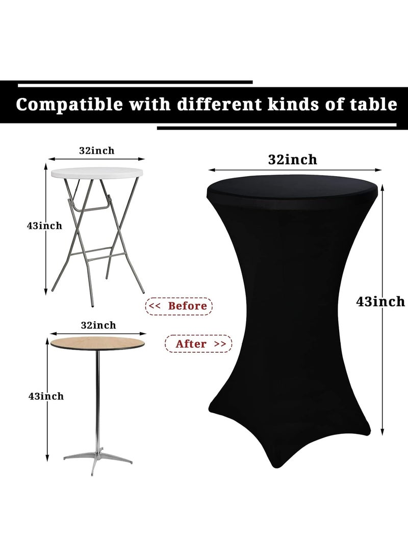 2 حزمة كوكتيل سباندكس تمتد زوايا مربع منشف الطاولة 32 "x43" كوكتيل مستدير منشف الطاولة غطاء للطاولة مزودة بار حفل الزفاف كوكتيل طاولة مأدبة (أسود) - Image 2
