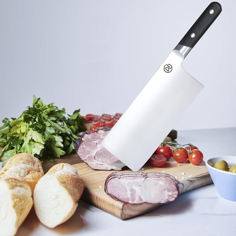 Nomware 8” Vegetable Cleaver, 59 Rockwell Hardness, 9cr Stainless Steel, Chacate Preto Wood Handle - Image 5
