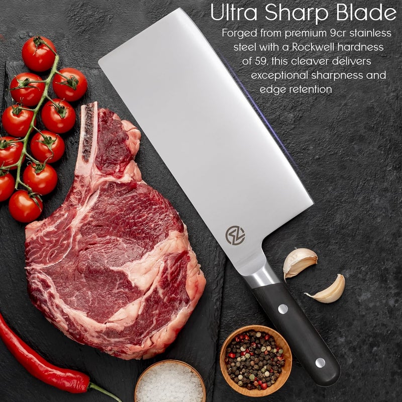 Nomware 8” Vegetable Cleaver, 59 Rockwell Hardness, 9cr Stainless Steel, Chacate Preto Wood Handle - Image 4