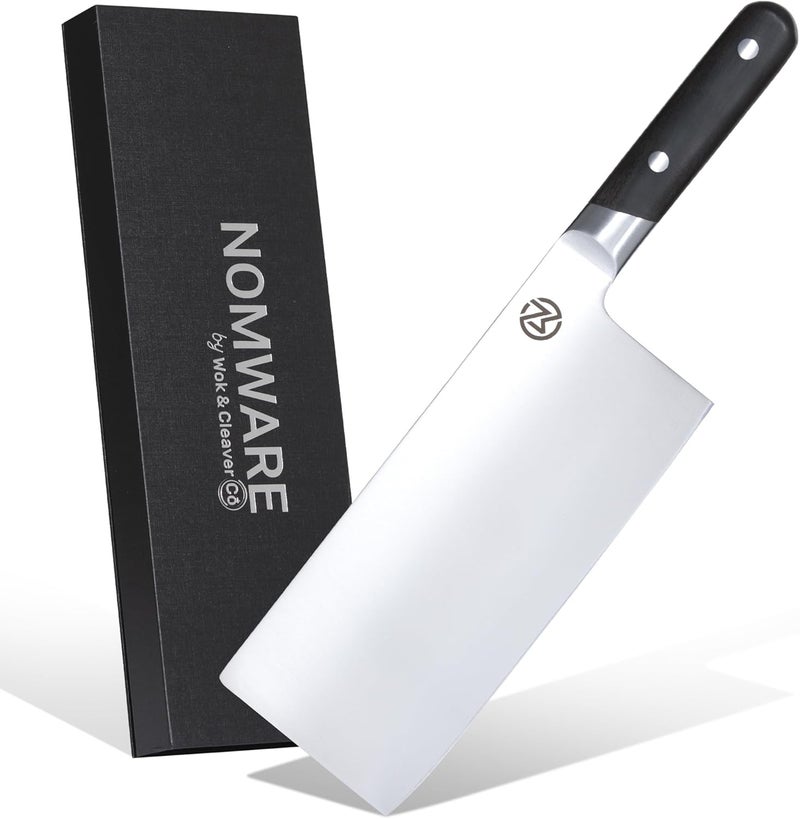 Nomware 8” Vegetable Cleaver, 59 Rockwell Hardness, 9cr Stainless Steel, Chacate Preto Wood Handle - Image 1