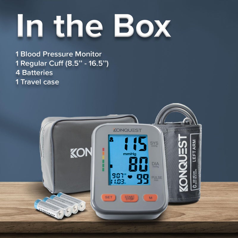 KONQUEST جهاز قياس ضغط الدم الأوتوماتيكي كونكويست KBP-2704A - كفة ضغط دم قابلة للتعديل كبيرة - شاشة مضيئة كبيرة - كاشف نبض غير منتظم - مقياس ضغط الدم الرقمي - جهاز مراقبة للاستخدام المنزلي - Image 3
