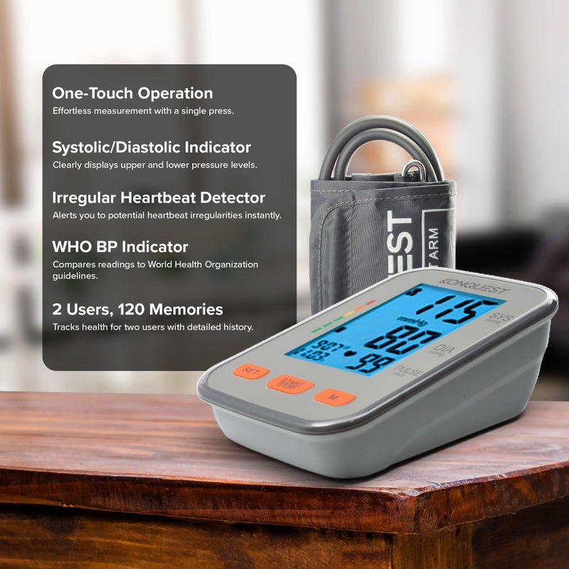 KONQUEST جهاز قياس ضغط الدم الأوتوماتيكي كونكويست KBP-2704A - كفة ضغط دم قابلة للتعديل كبيرة - شاشة مضيئة كبيرة - كاشف نبض غير منتظم - مقياس ضغط الدم الرقمي - جهاز مراقبة للاستخدام المنزلي - Image 4