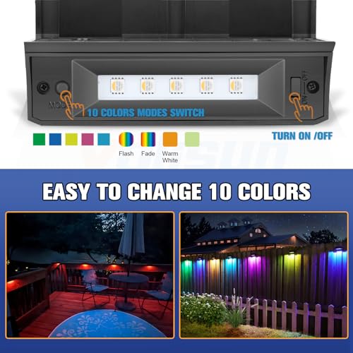 VOLISUN 12-Pack 1800mAh Outdoor Solar Fence Lights - Waterproof LED Color Glow for Step, Railing, Wall, Stairs - Image 3