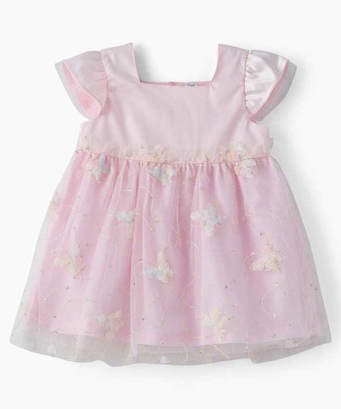 Tiny Hug BABY GIRLS’ PARTY DRESS FEATURING A TEXTURED MESH - Image 1